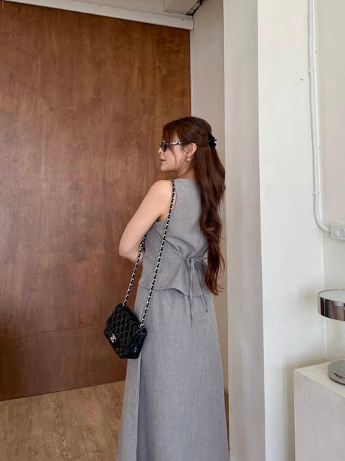 Classy Square Neck Sleeveless Tops With Skirts Sets